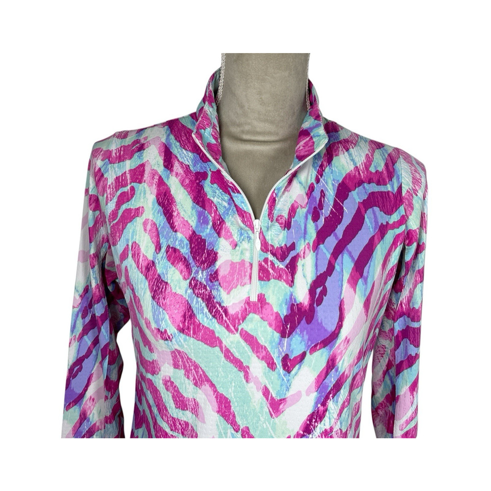 IBKUL 1/4 ZIP Golf Top Women's Size Small Pink Blue Long Sleeve Activewear
